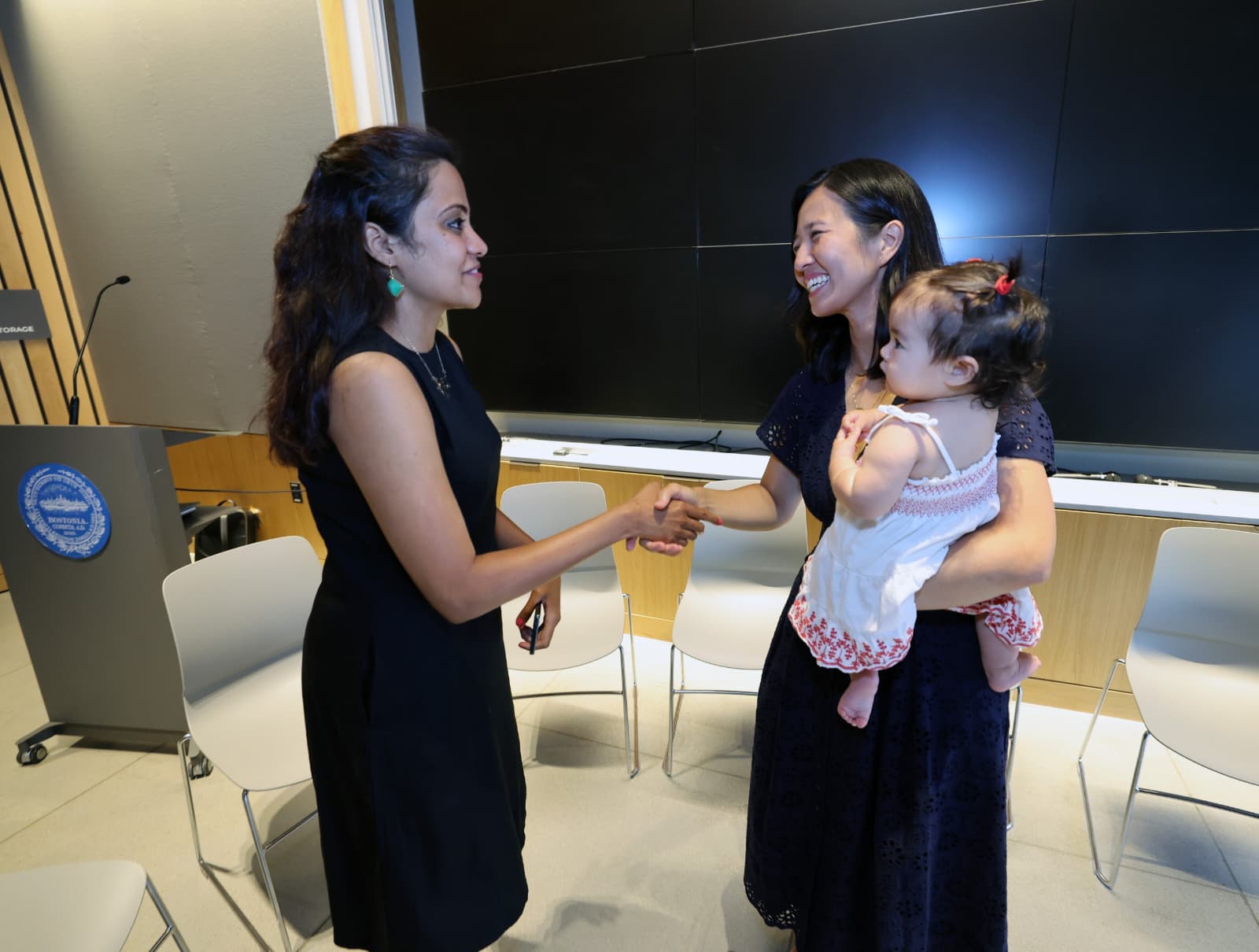 Krithiga Narayanan with Boston Mayor Michelle Wu at Boston City Hall